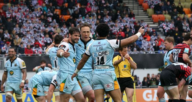 Northampton celebrate their victory over Saracens
