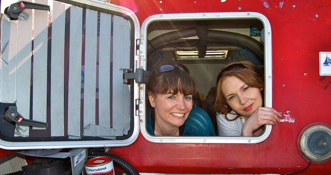 Sally and Charlene in Pendovey Swift's cabin