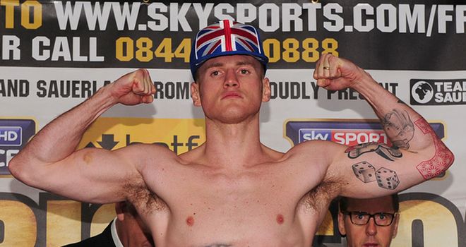 George Groves donned patriotic headgear as he mounted the scales (Pic leighdawneyphotography.com)