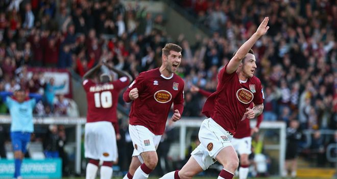 Roy O'Donovan: Celebrates goal for Northampton