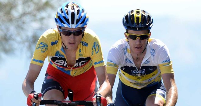 Tejay van Garderen crosses the line just ahead of Michael Rogers
