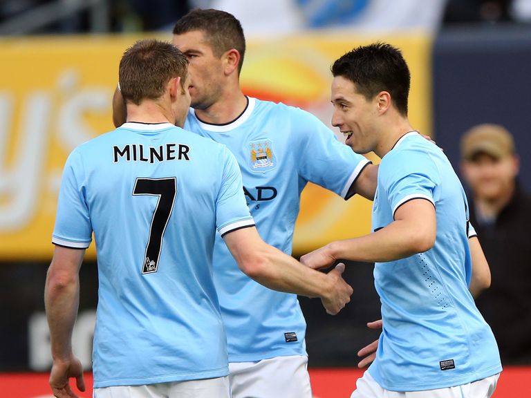Manchester City celebrate at Yankee Stadium.