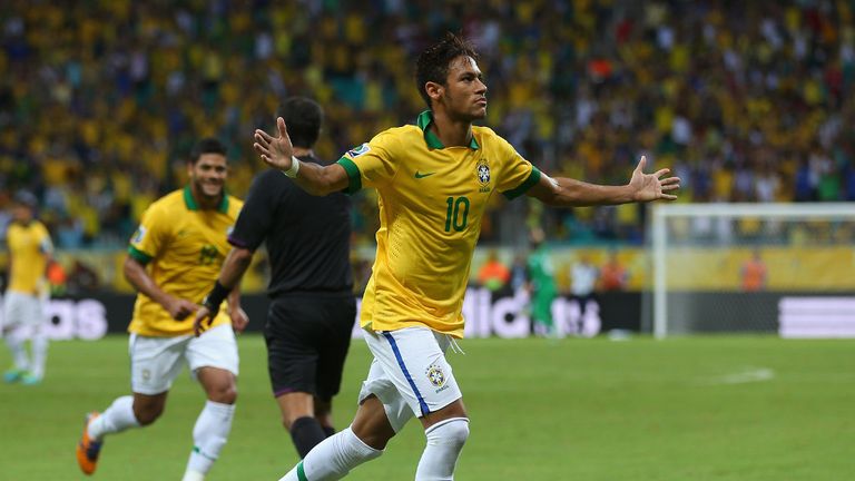 Neymar: Celebrates his goal against Italy