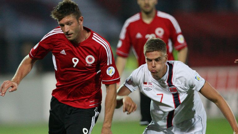Edgar Cani competes with Norway's Markus Henriksen