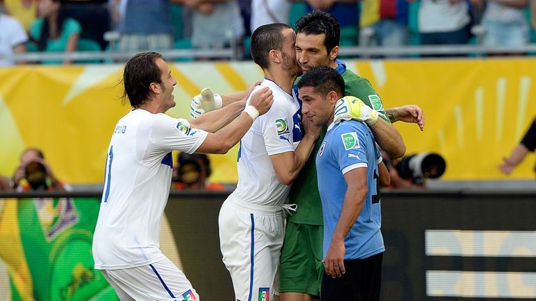 Gianluigi Buffon: Celebrates with team-mates - and consoles Gargano