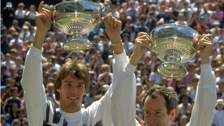 The unlikely pair of John McEnroe and Michael Stich won the men's doubles