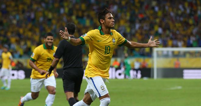 Neymar: Celebrates his goal against Italy