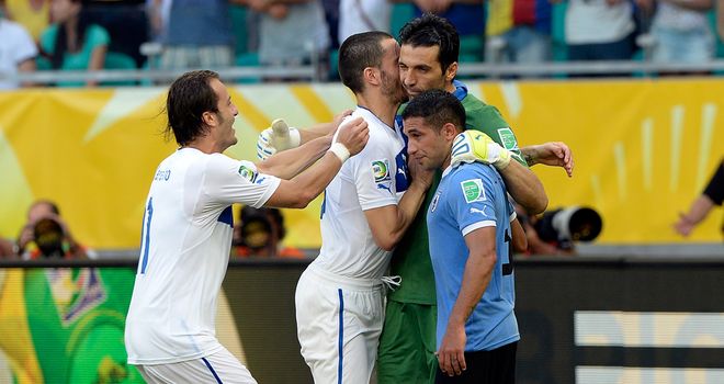 Gianluigi Buffon: Celebrates with team-mates - and consoles Gargano