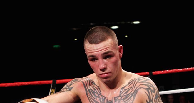 Adam Etches: Celebrating his victory over Aleksei Tsatiasvili of Estonia at the Reebok Stadium in 2011