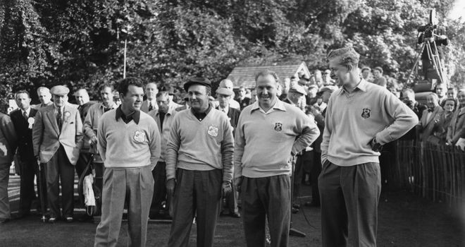 Bernard Hunt (far right) at the 1953 Ryder Cup at Wentworth with, from left, Americans Ted Kroll (1919 - 2002), Jack Burke Jr and the UK's Jimmy Adams
