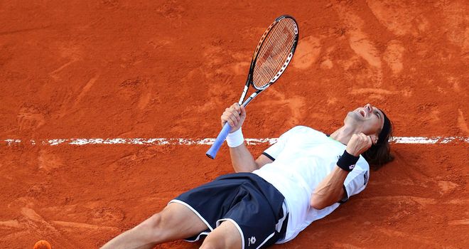 David Ferrer celebrates reaching his first Grand Slam final