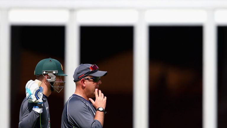 Skipper Michael Clarke and coach Darren Lehmann kept an eye on proceedings...