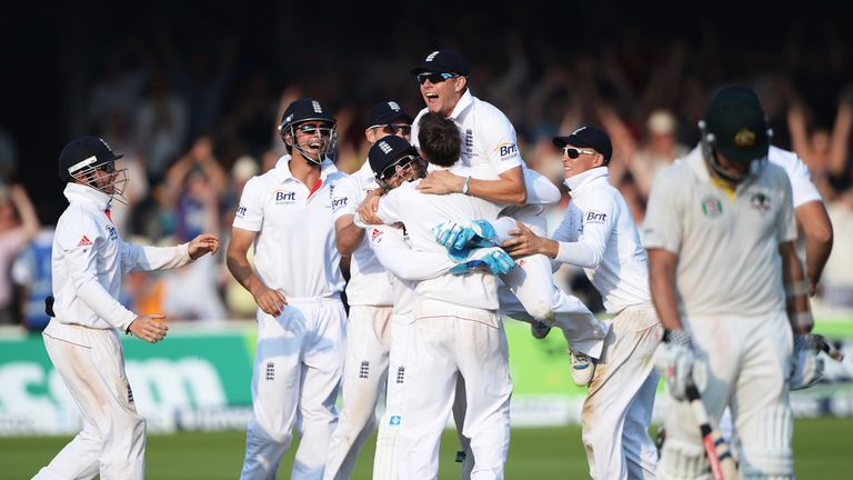 England celebrate Lord's victory over Australia