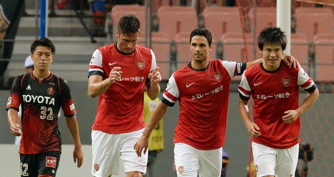 Ryo Miyaichi (right): Celebrates goal at Toyota Stadium