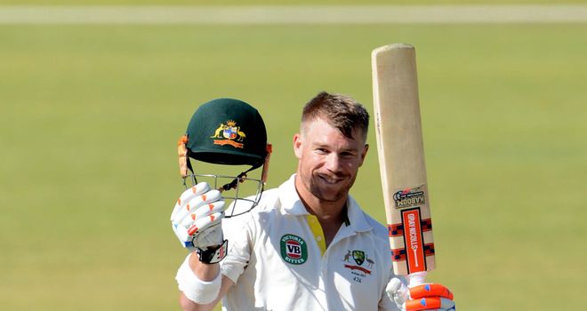 David Warner celebrates his century in South Africa
