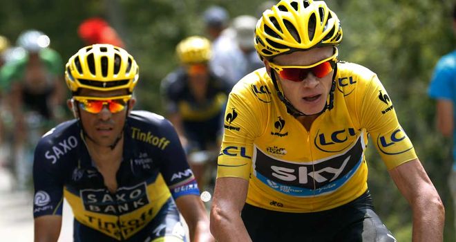 Alberto Contador tracks Chris Froome on the slopes of Mont Ventoux