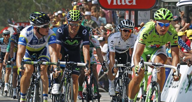 Simon Gerrans, left, held off Peter Sagan, right, to claim victory