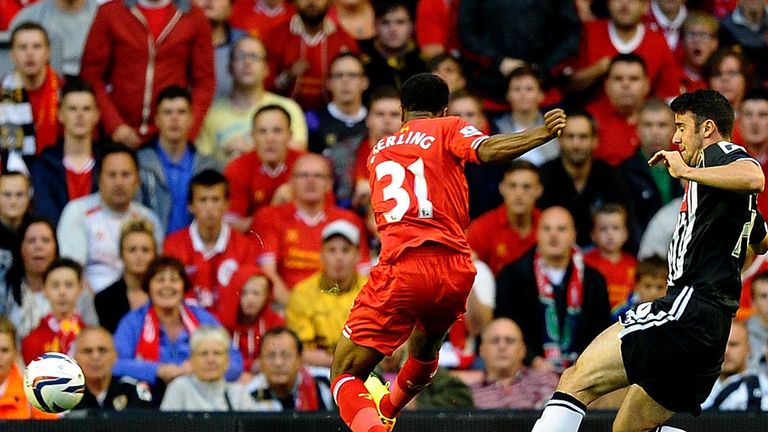 Raheem Sterling: The youngster fires home the opening goal for Liverpool against Notts County