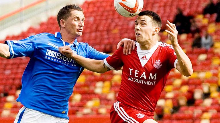 Gary McDonald St Johnstone man challenges Ross Jack of Aberdeen
