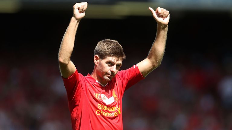 Steven Gerrard accepts the acclaim during his testimonial against Olympiacos