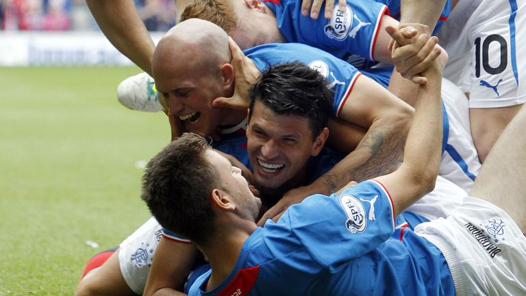Chris Hegarty celebrates his strike for Rangers
