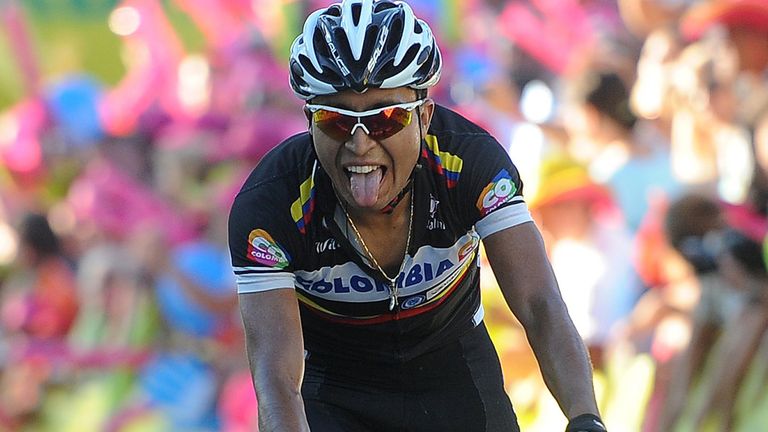 Darwin Atapuma was all smiles on the podium after his stage win