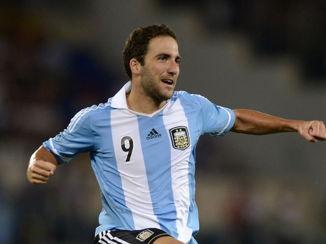 Gonzalo Higuain celebrates for Argentina