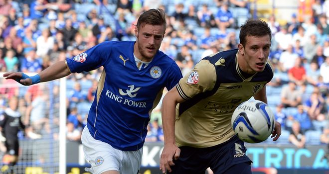 Jason Pearce: Reaches the ball ahead of Jamie Vardy
