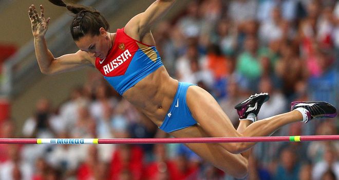 Yelena Isinbayeva en route to victory at the Moscow World Championships earlier this week