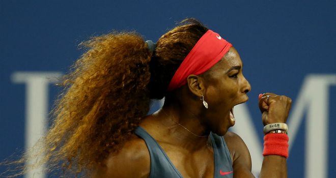 Serena Williams celebrates a point during her US Open first-round clash against Francesca Schiavone