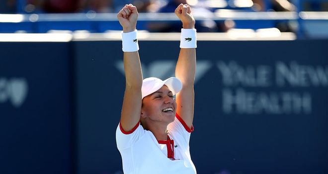 Simona Halep: Celebrates winning her fourth title of the summer in New Haven