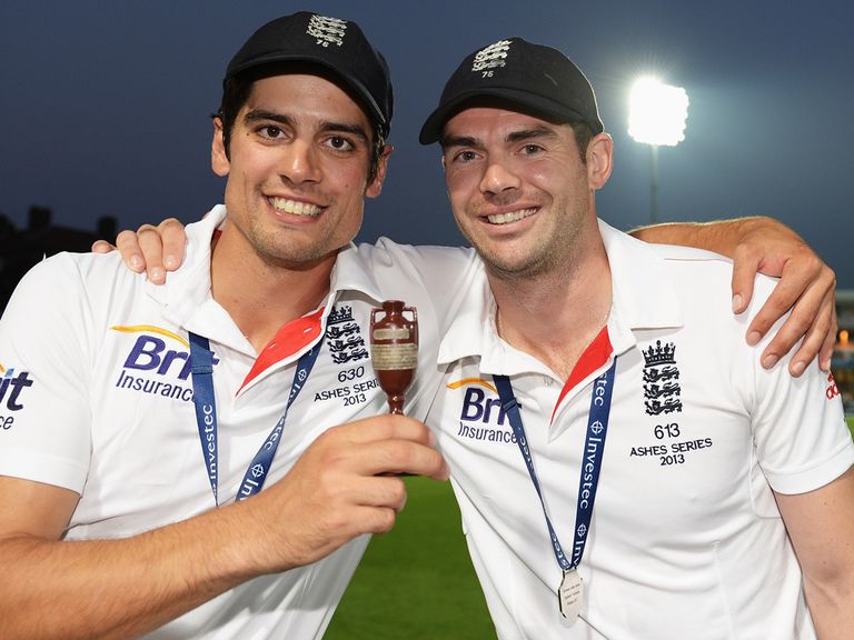 Alastair Cook and James Anderson celebrate the summer's Ashes win