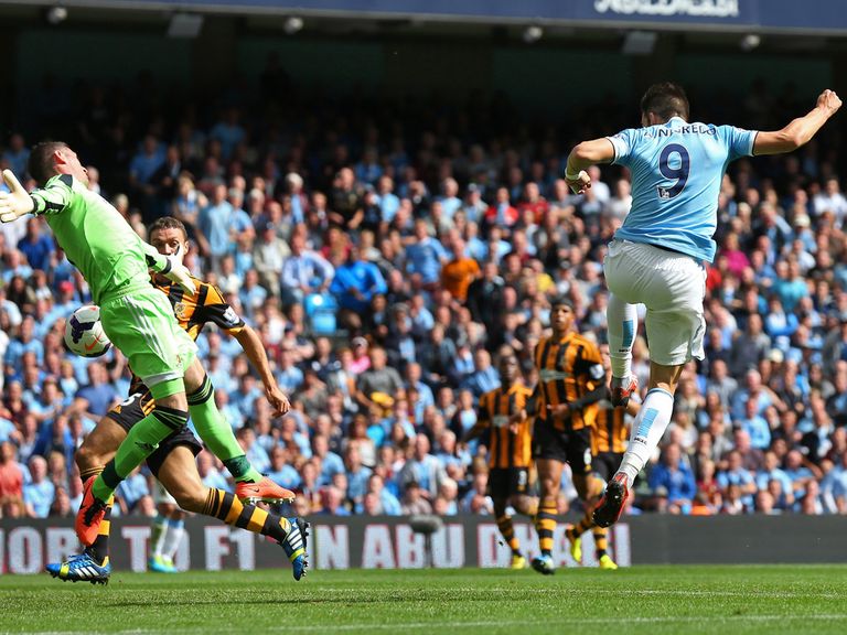 Alvaro Negredo scores against Hull.