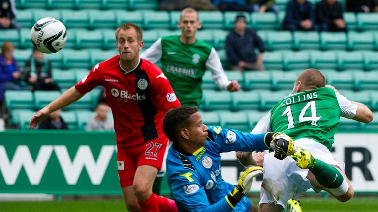 James Collins: Nods Hibernian ahead against St Mirren