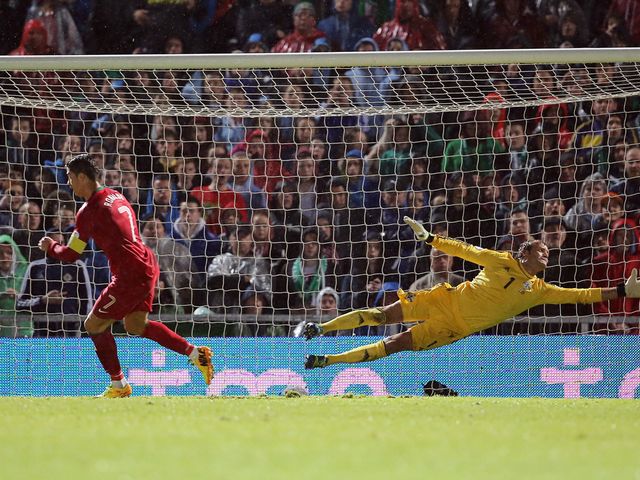 Cristiano Ronaldo scores his second goal of the night
