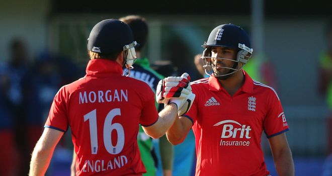 Ravi Bopara is congratulated on his first ODI hundred in Dublin