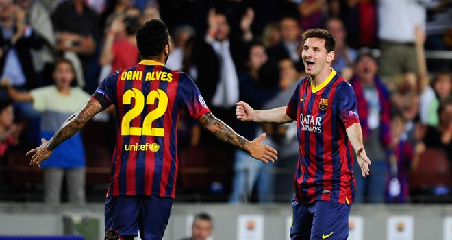 Lionel Messi: Celebrates netting his hat-trick against Ajax