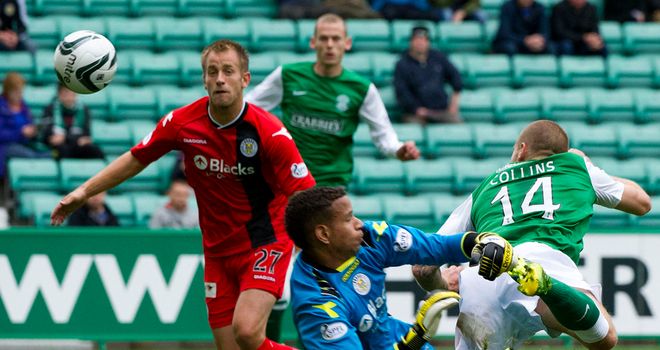 James Collins: Nods Hibernian ahead against St Mirren
