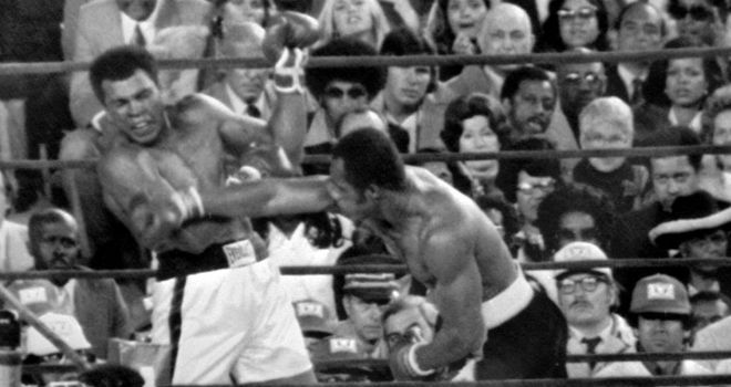 Ken Norton catches Muhammad Ali during their third fight at Yankee Stadium