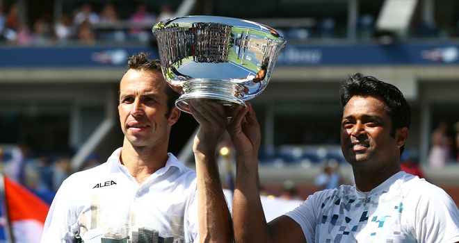 Radek Stepanek and Leander Paes: Celebrating their second grand slam title, having also won last year's Australian Open
