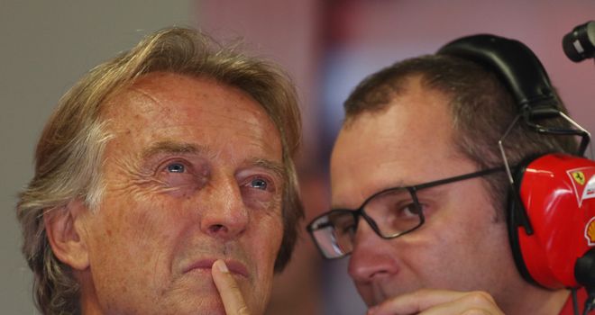 Luca di Montezemolo and Stefano Domenicali in the Ferrari garage at Monza