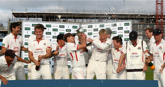 Lancashire celebrate winning the Division Two title with a game to spare