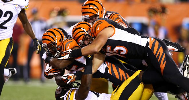 Giovani Bernard dives into the endzone for his first NFL touchdown