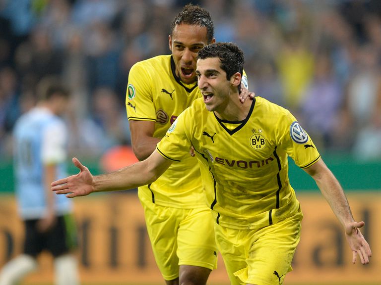 Henrikh Mkhitaryan celebrates his goal for Dortmund.