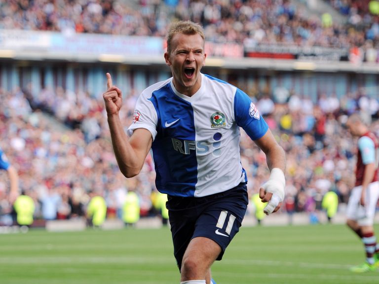 Rhodes celebrates his equaliser for Blackburn