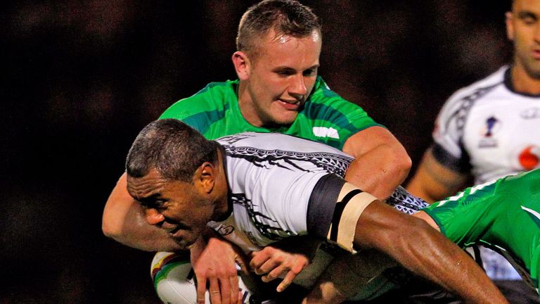 Mendeika in action in the defeat to Fiji in Rochdale