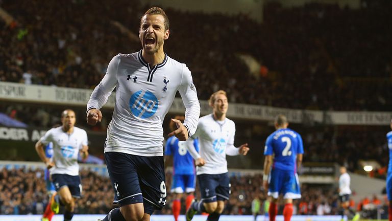 Roberto Soldado: The Spurs striker celebrates the winning goal against Hull City