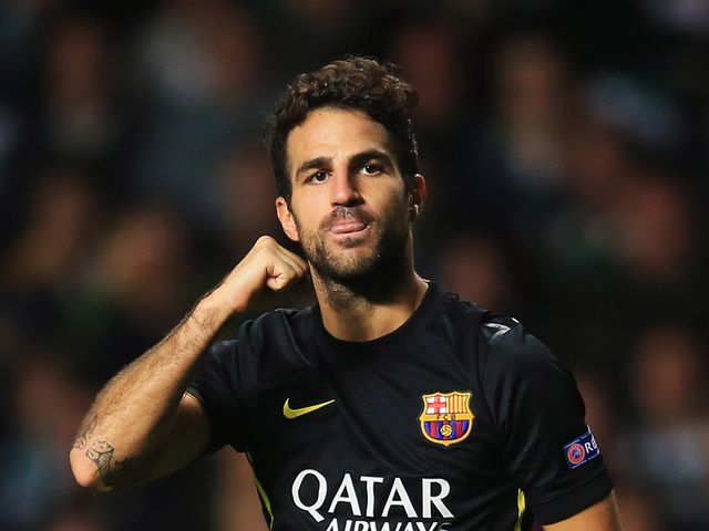 Cesc Fabregas celebrates his goal for Barcelona