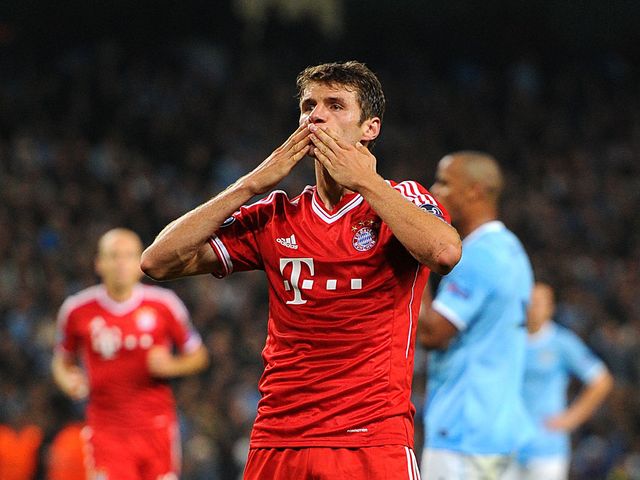 Thomas Muller celebrates his goal for Bayern Munich