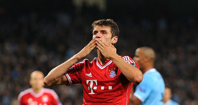 Thomas Muller celebrates as Bayern Munich produced a convincing display